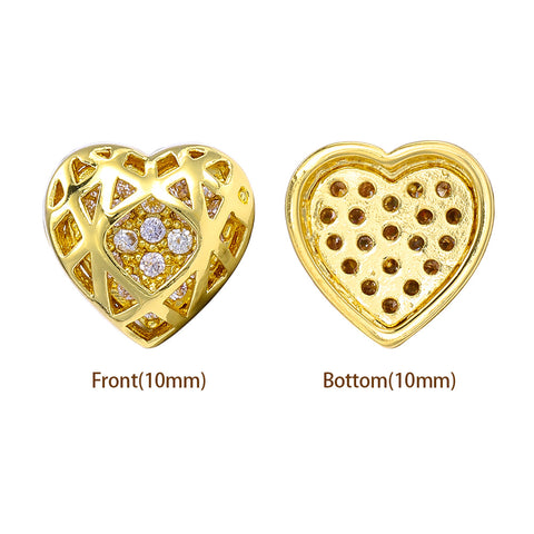 Heart Shape Golden Plated High-Quality Sew-on Alloy Charms Inlaid Cubic Zirconia