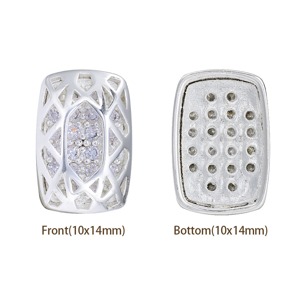 Cushion Rectangle Shape Silver Plated High-Quality Sew-on Alloy Charms Inlaid Cubic Zirconia WholesaleRhinestone