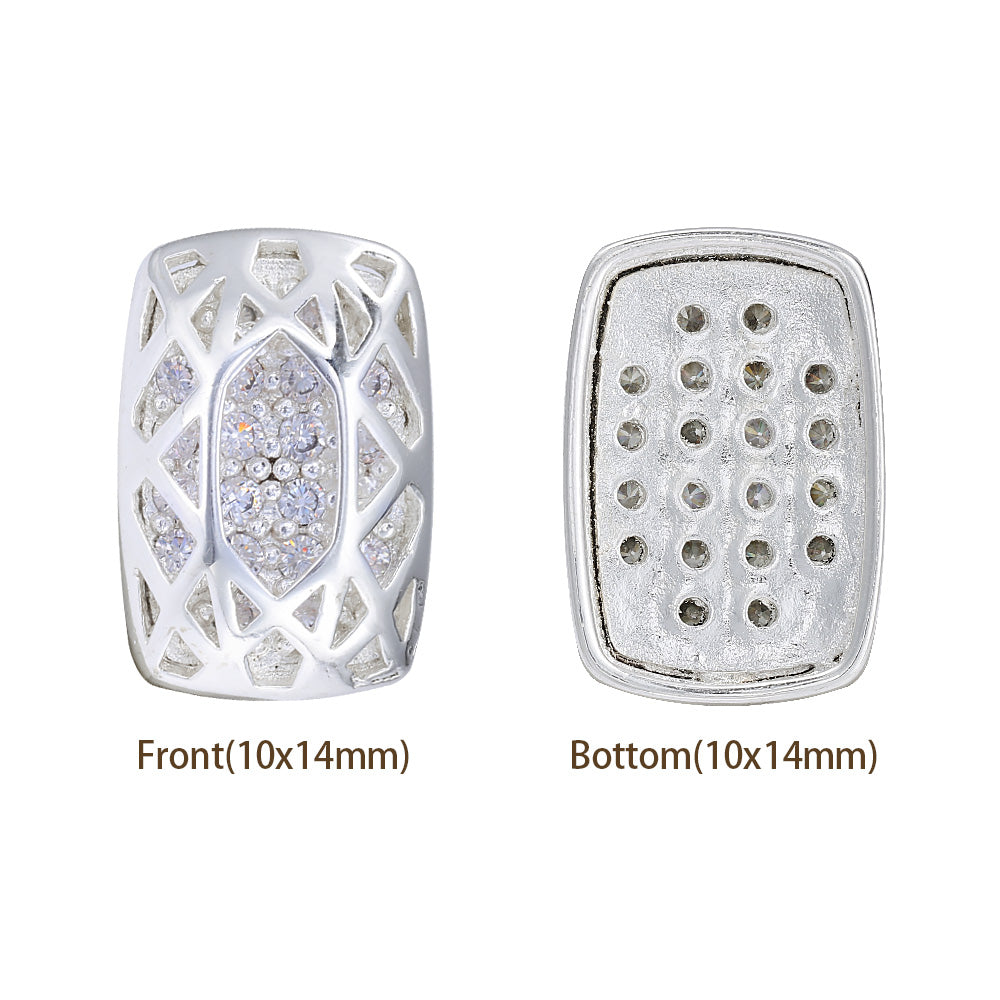 Cushion Rectangle Shape Silver Plated High-Quality Sew-on Alloy Charms Inlaid Cubic Zirconia