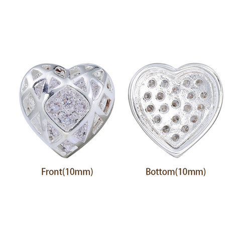 Heart Shape Silver Plated High-Quality Sew-on Alloy Charms Inlaid Cubic Zirconia
