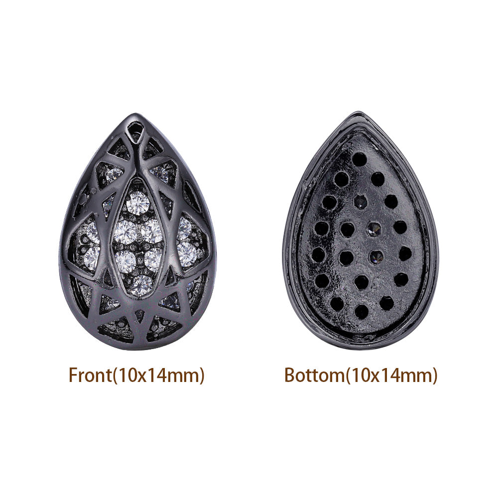 Drop Shape Hematite Plated High-Quality Sew-on Alloy Charms Inlaid Cubic Zirconia WholesaleRhinestone