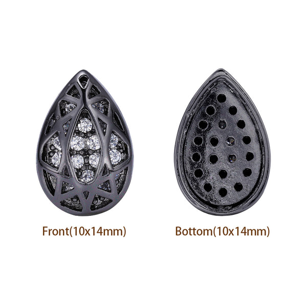 Drop Shape Hematite Plated High-Quality Sew-on Alloy Charms Inlaid Cubic Zirconia WholesaleRhinestone