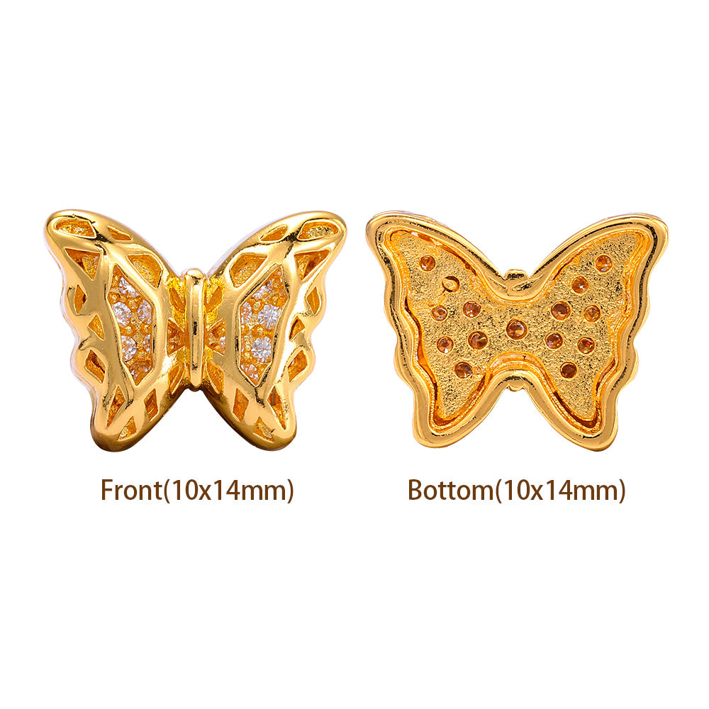 Butterfly Shape Golden Plated High-Quality Sew-on Alloy Charms Inlaid Cubic Zirconia WholesaleRhinestone
