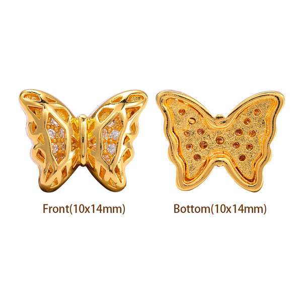 Butterfly Shape Golden Plated High-Quality Sew-on Alloy Charms Inlaid Cubic Zirconia WholesaleRhinestone