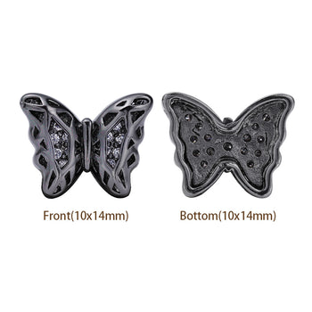 Mixed Colors Butterfly Shape Hematite Plated High-Quality Sew-on Alloy Charms Inlaid Cubic Zirconia WholesaleRhinestone