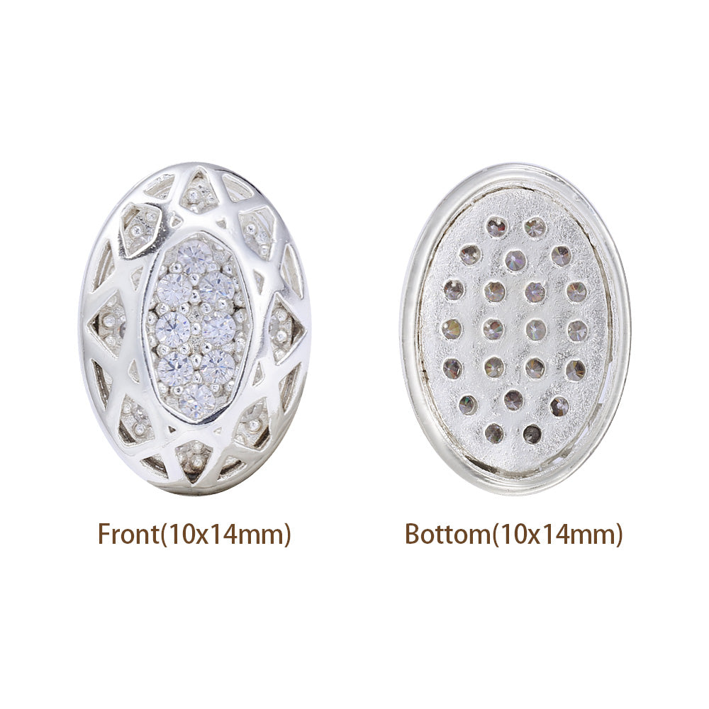 Oval Shape Silver Plated High-Quality Sew-on Alloy Charms Inlaid Cubic Zirconia