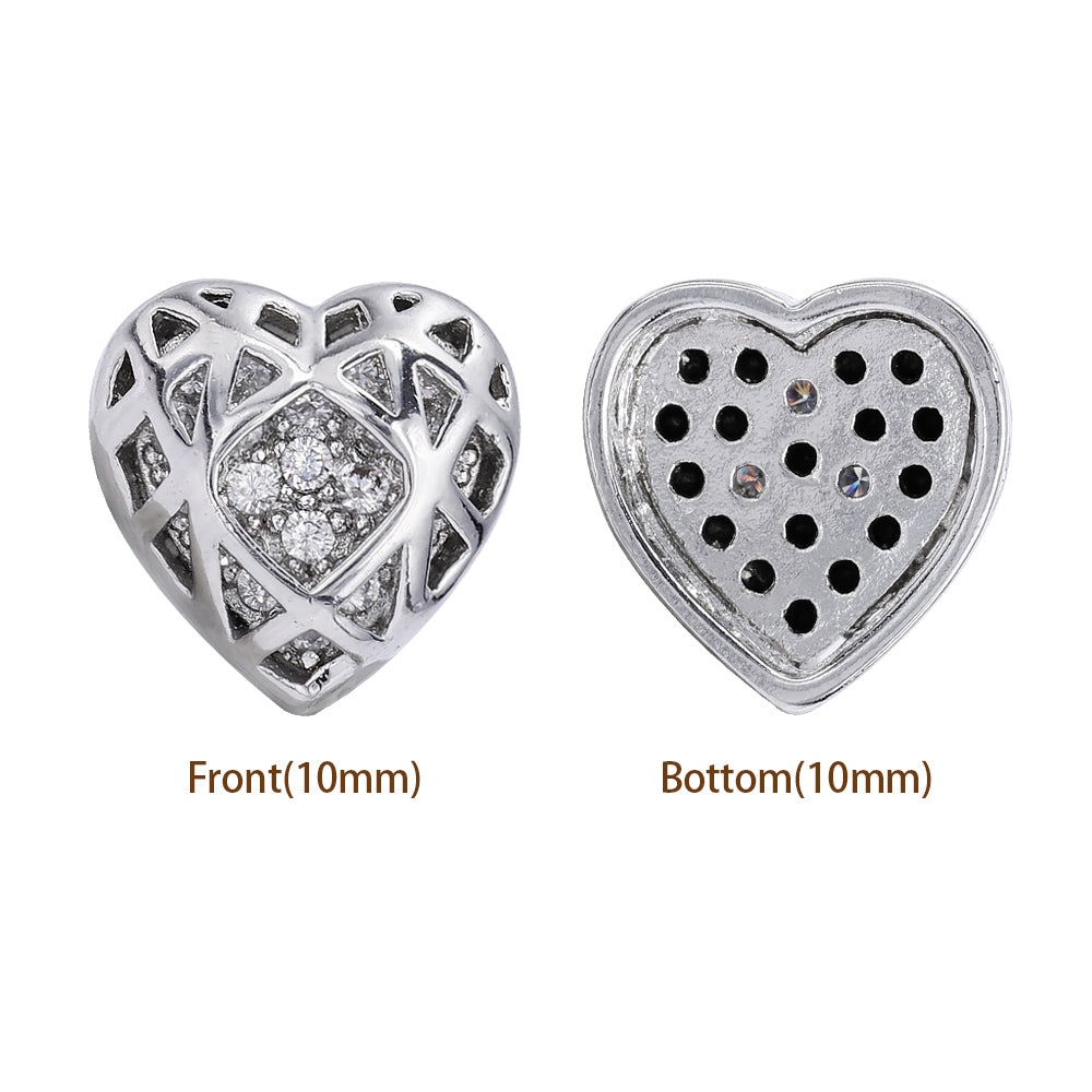 Heart Shape Imitation Rhodium Plated High-Quality Sew-on Alloy Charms Inlaid Cubic Zirconia