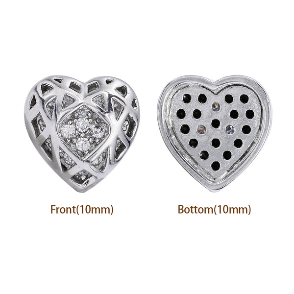Heart Shape Imitation Rhodium Plated High-Quality Sew-on Alloy Charms Inlaid Cubic Zirconia WholesaleRhinestone