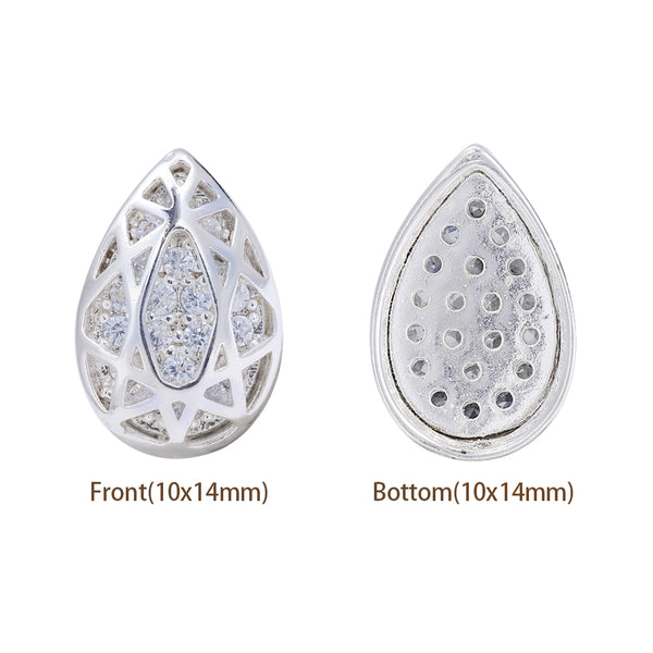 Drop Shape Silver Plated High-Quality Sew-on Alloy Charms Inlaid Cubic Zirconia WholesaleRhinestone