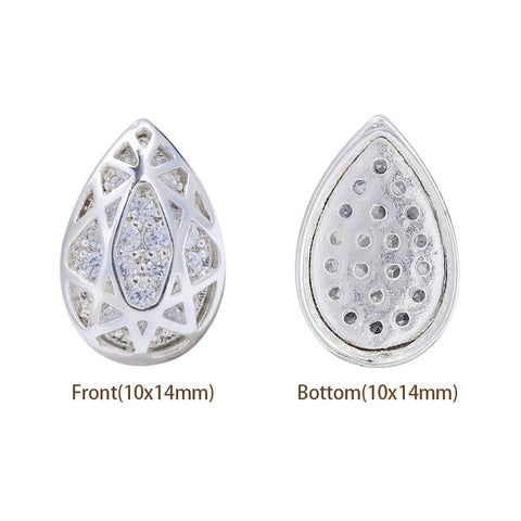 Drop Shape Silver Plated High-Quality Sew-on Alloy Charms Inlaid Cubic Zirconia