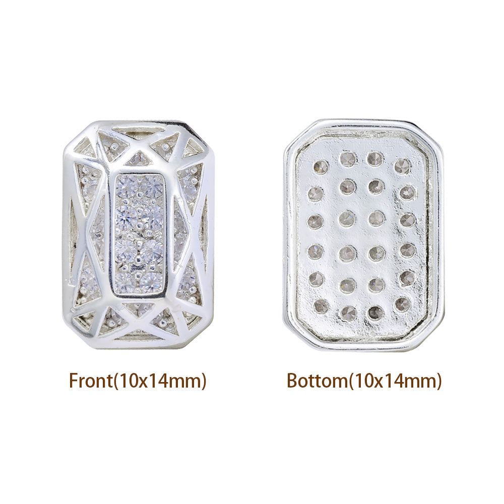 Octagon Shape Silver Plated High-Quality Sew-on Alloy Charms Inlaid Cubic Zirconia