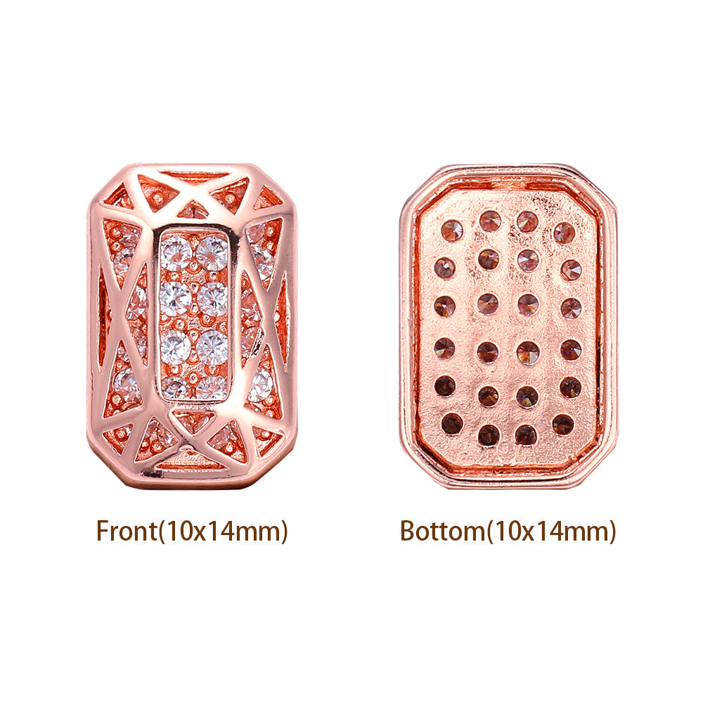 Octagon Shape Rose Gold Plated High-Quality Sew-on Alloy Charms Inlaid Cubic Zirconia