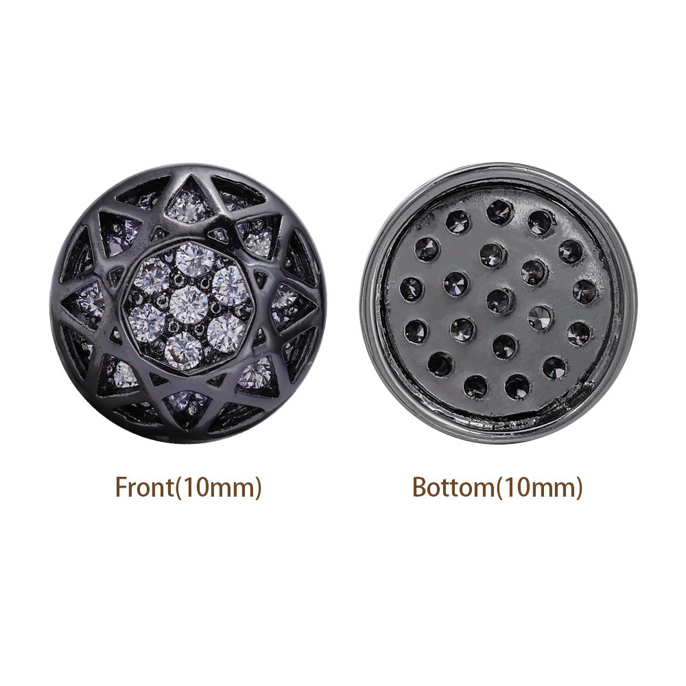 Round Shape Hematite Plated High-Quality Sew-on Alloy Charms Inlaid Cubic Zirconia WholesaleRhinestone