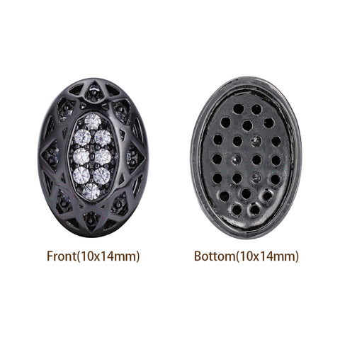 Oval Shape Hematite Plated High-Quality Sew-on Alloy Charms Inlaid Cubic Zirconia