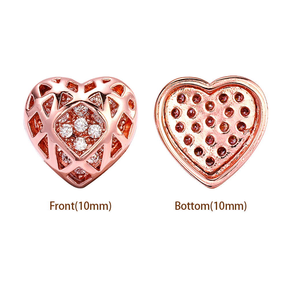 Heart Shape Rose Gold Plated High-Quality Sew-on Alloy Charms Inlaid Cubic Zirconia