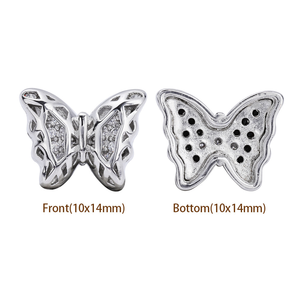 Butterfly Shape Imitation Rhodium Plated High-Quality Sew-on Alloy Charms Inlaid Cubic Zirconia