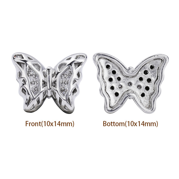 Butterfly Shape Imitation Rhodium Plated High-Quality Sew-on Alloy Charms Inlaid Cubic Zirconia