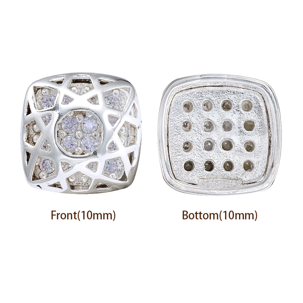 Cushion Square Shape Silver Plated High-Quality Sew-on Alloy Charms Inlaid Cubic Zirconia