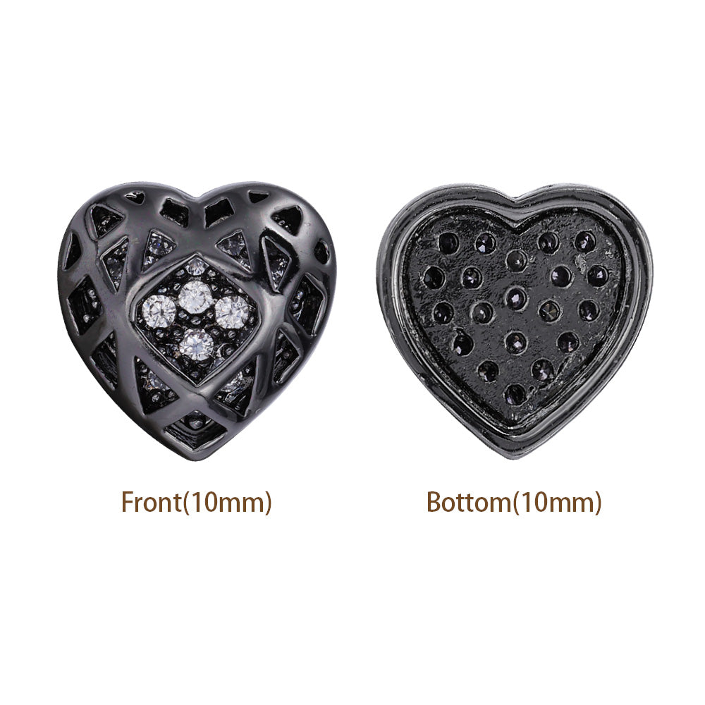 Heart Shape Hematite Plated High-Quality Sew-on Alloy Charms Inlaid Cubic Zirconia