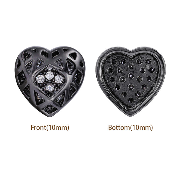 Heart Shape Hematite Plated High-Quality Sew-on Alloy Charms Inlaid Cubic Zirconia WholesaleRhinestone