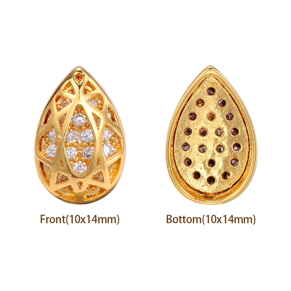 Drop Shape Golden Plated High-Quality Sew-on Alloy Charms Inlaid Cubic Zirconia