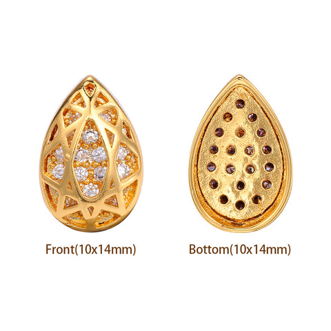 Drop Shape Golden Plated High-Quality Sew-on Alloy Charms Inlaid Cubic Zirconia