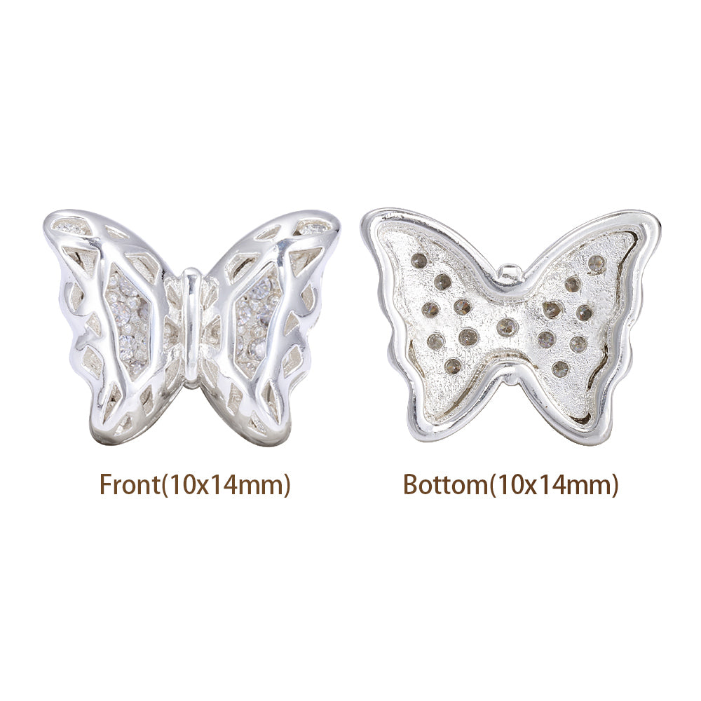 Butterfly Shape Silver Plated High-Quality Sew-on Alloy Charms Inlaid Cubic Zirconia WholesaleRhinestone