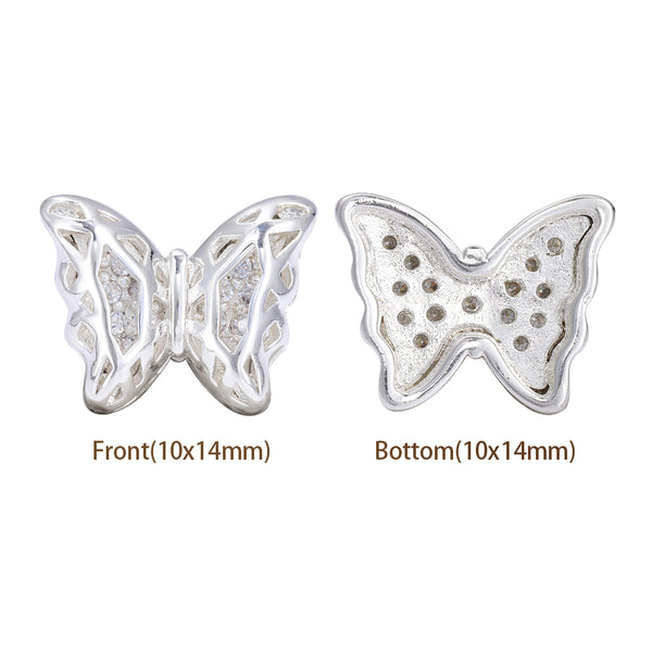 Butterfly Shape Silver Plated High-Quality Sew-on Alloy Charms Inlaid Cubic Zirconia WholesaleRhinestone