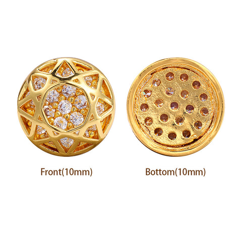 Round Shape Golden Plated High-Quality Sew-on Alloy Charms Inlaid Cubic Zirconia