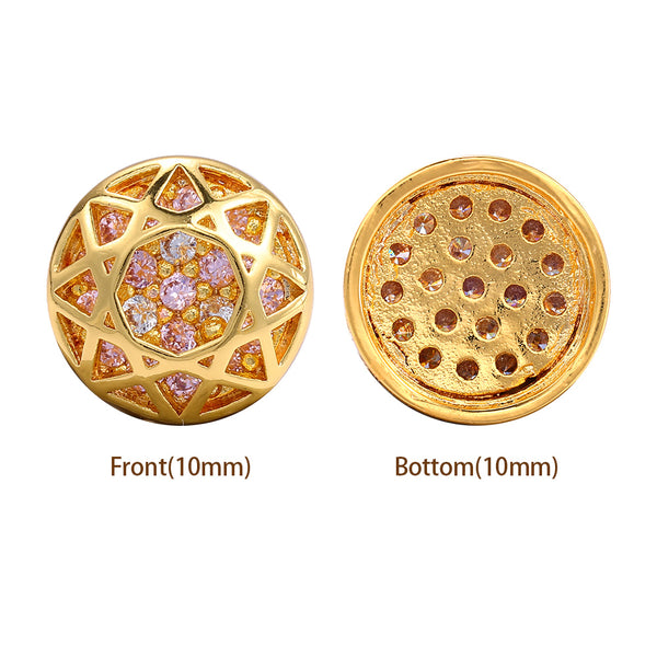 Round Shape Golden Plated High-Quality Sew-on Alloy Charms Inlaid Cubic Zirconia WholesaleRhinestone