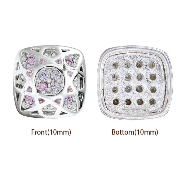 Cushion Square Shape Silver Plated High-Quality Sew-on Alloy Charms Inlaid Cubic Zirconia WholesaleRhinestone