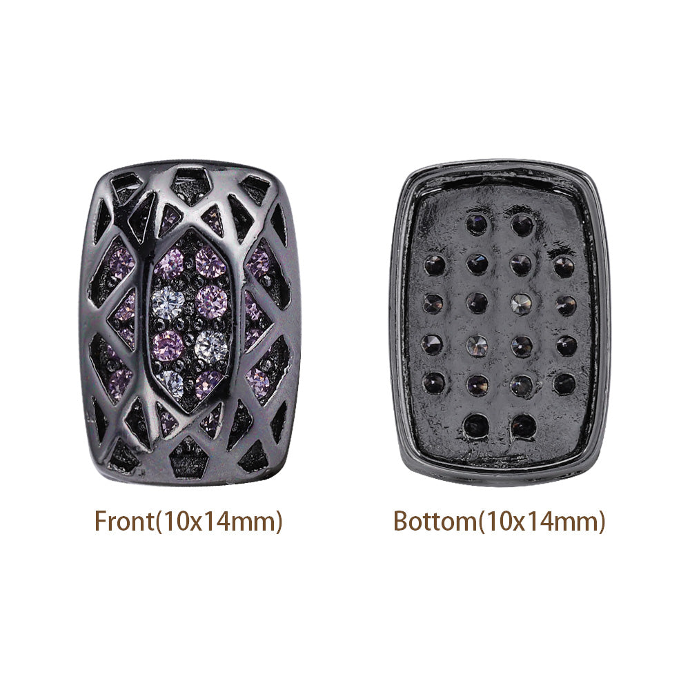 Cushion Rectangle Shape Hematite Plated High-Quality Sew-on Alloy Charms Inlaid Cubic Zirconia