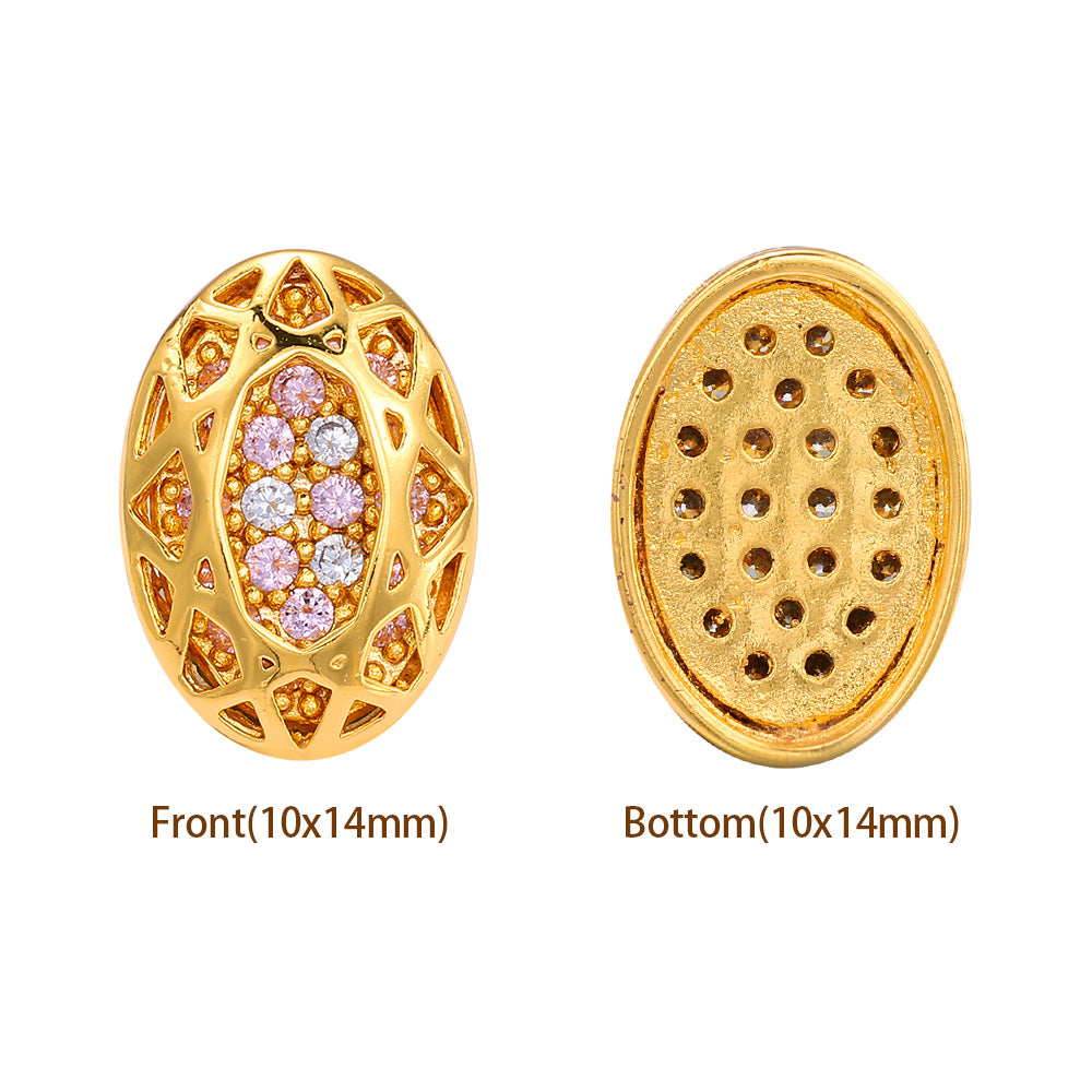 Oval Shape Golden Plated High-Quality Sew-on Alloy Charms Inlaid Cubic Zirconia