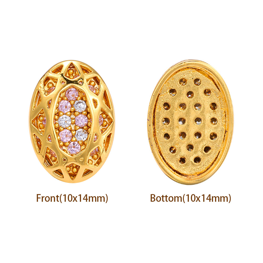 Oval Shape Golden Plated High-Quality Sew-on Alloy Charms Inlaid Cubic Zirconia WholesaleRhinestone