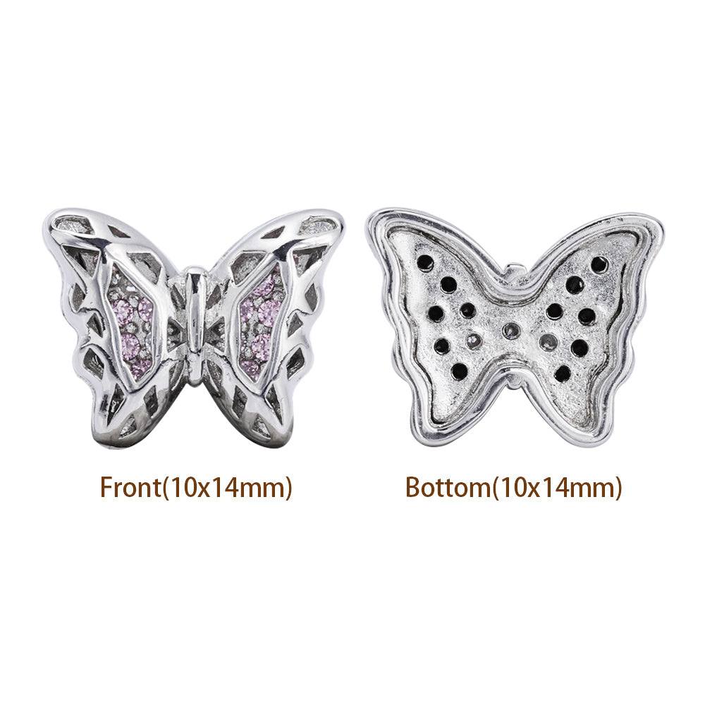 Mixed Colors Butterfly Shape Imitation Rhodium Plated High-Quality Sew-on Alloy Charms Inlaid Cubic Zirconia WholesaleRhinestone