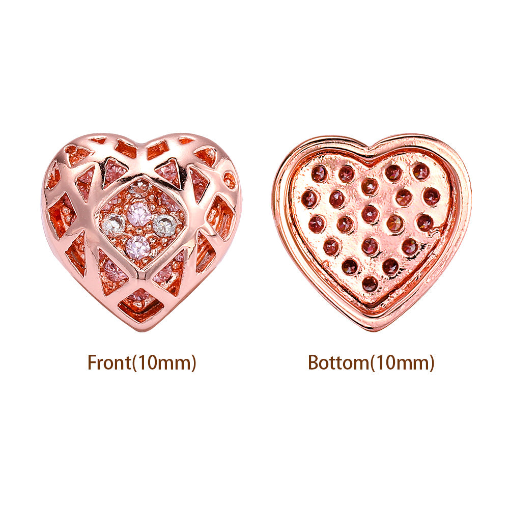 Heart Shape Rose Gold Plated High-Quality Sew-on Alloy Charms Inlaid Cubic Zirconia