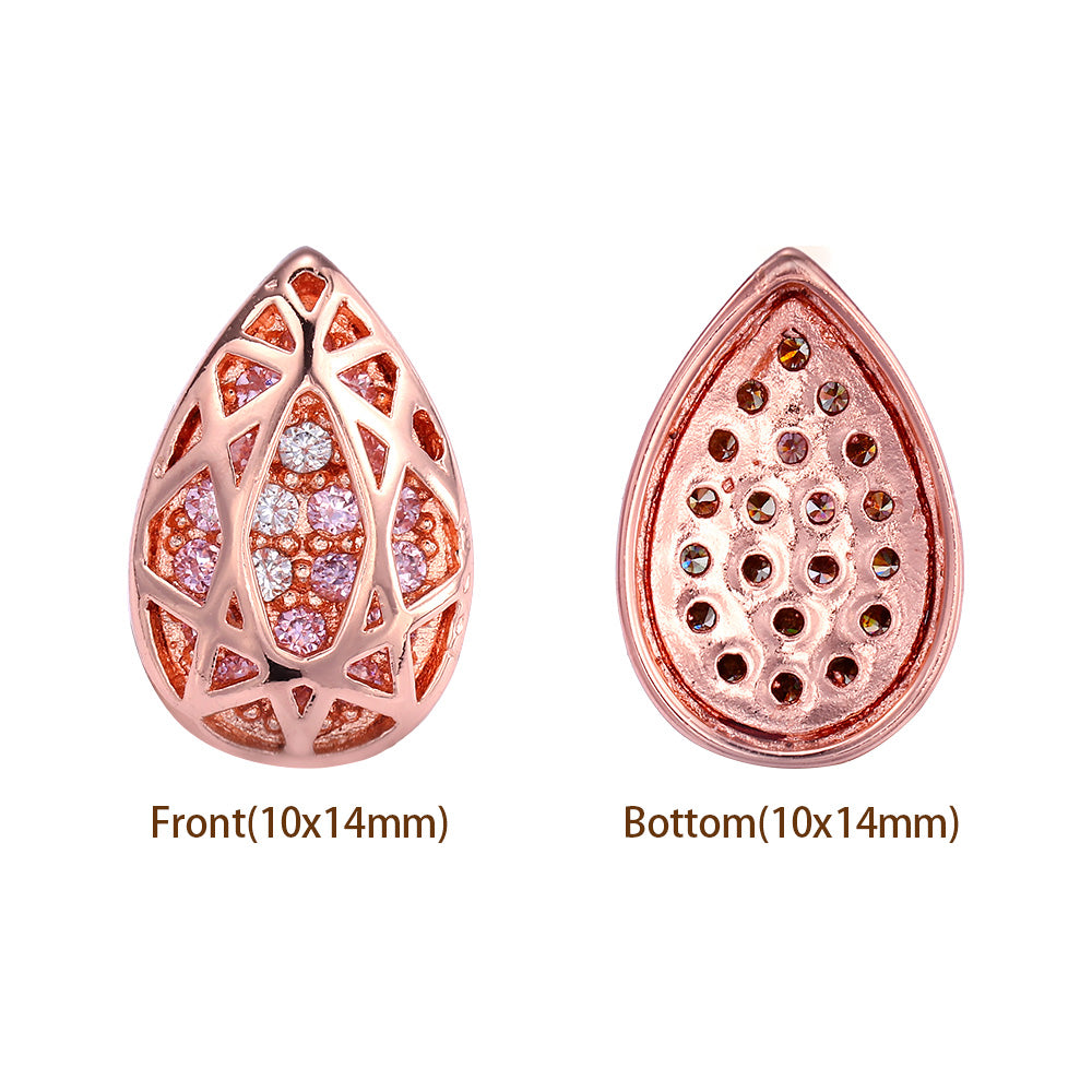 Drop Shape Rose Gold Plated High-Quality Sew-on Alloy Charms Inlaid Cubic Zirconia