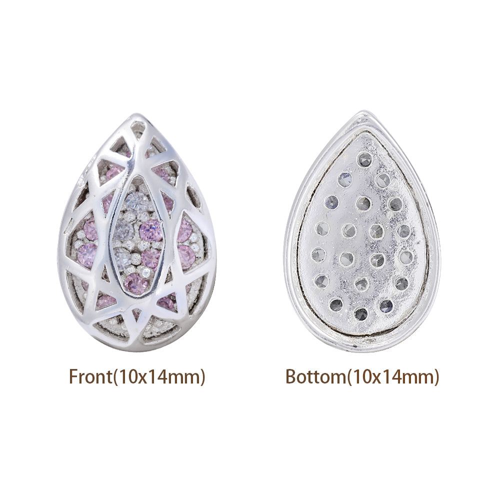 Drop Shape Silver Plated High-Quality Sew-on Alloy Charms Inlaid Cubic Zirconia WholesaleRhinestone