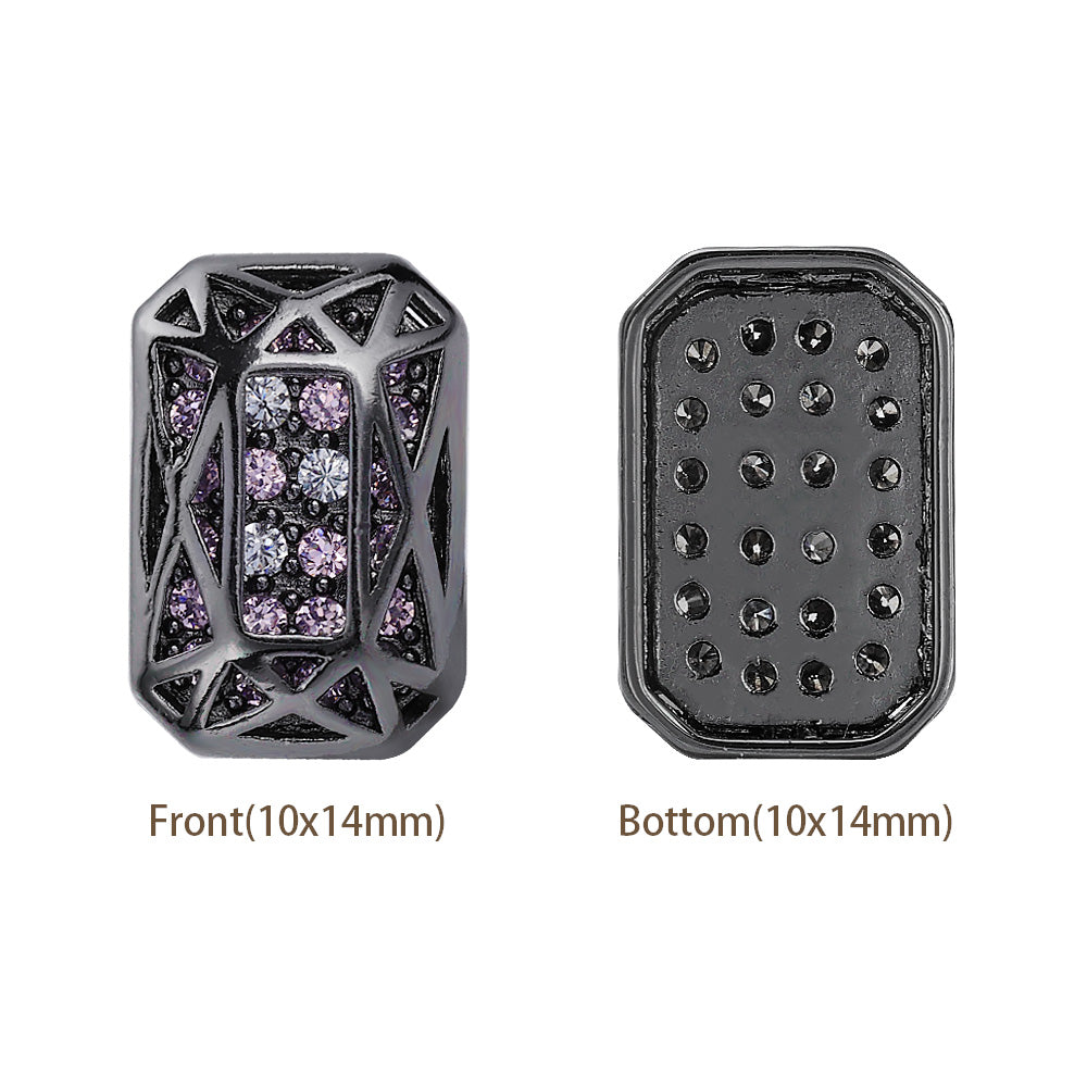 Octagon Shape Hematite Plated High-Quality Sew-on Alloy Charms Inlaid Cubic Zirconia WholesaleRhinestone