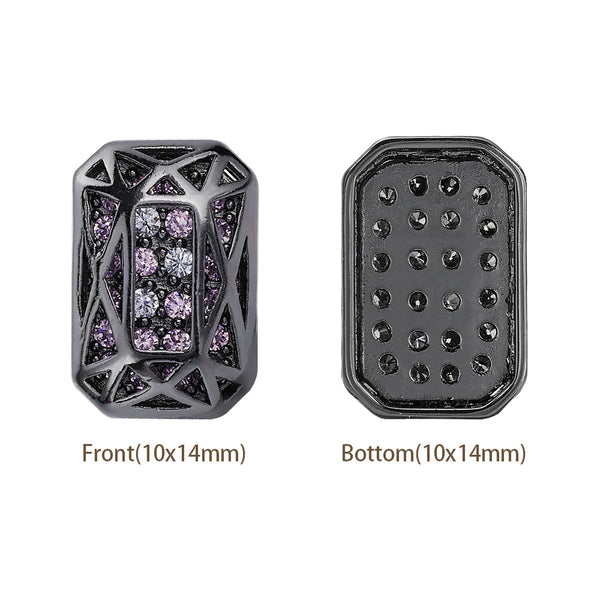 Octagon Shape Hematite Plated High-Quality Sew-on Alloy Charms Inlaid Cubic Zirconia WholesaleRhinestone