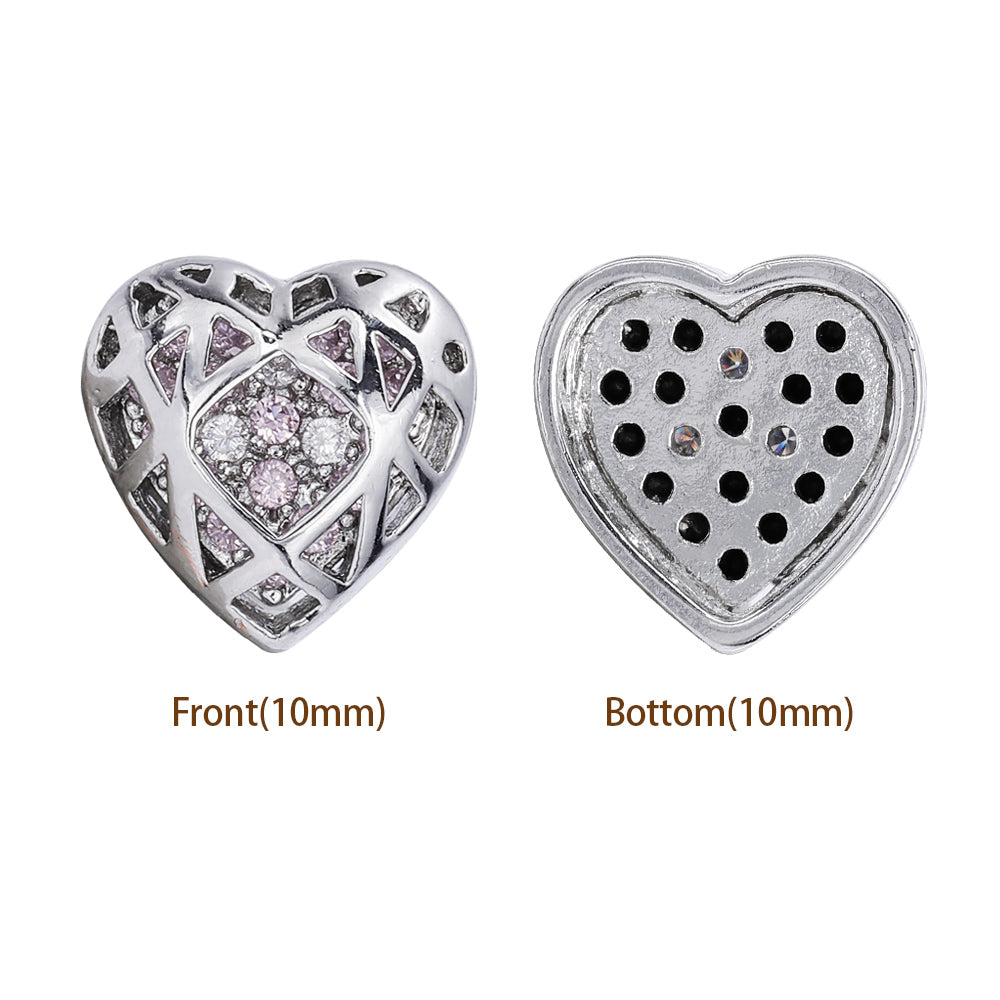 Heart Shape Imitation Rhodium Plated High-Quality Sew-on Alloy Charms Inlaid Cubic Zirconia WholesaleRhinestone