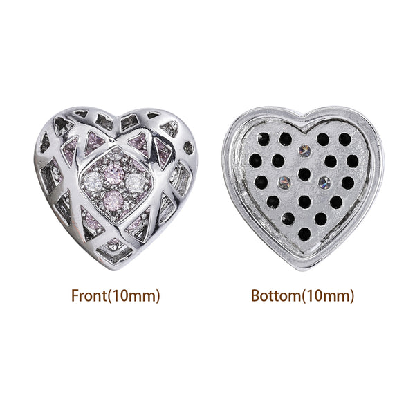Heart Shape Imitation Rhodium Plated High-Quality Sew-on Alloy Charms Inlaid Cubic Zirconia WholesaleRhinestone