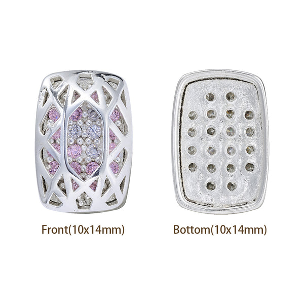 Cushion Rectangle Shape Silver Plated High-Quality Sew-on Alloy Charms Inlaid Cubic Zirconia WholesaleRhinestone