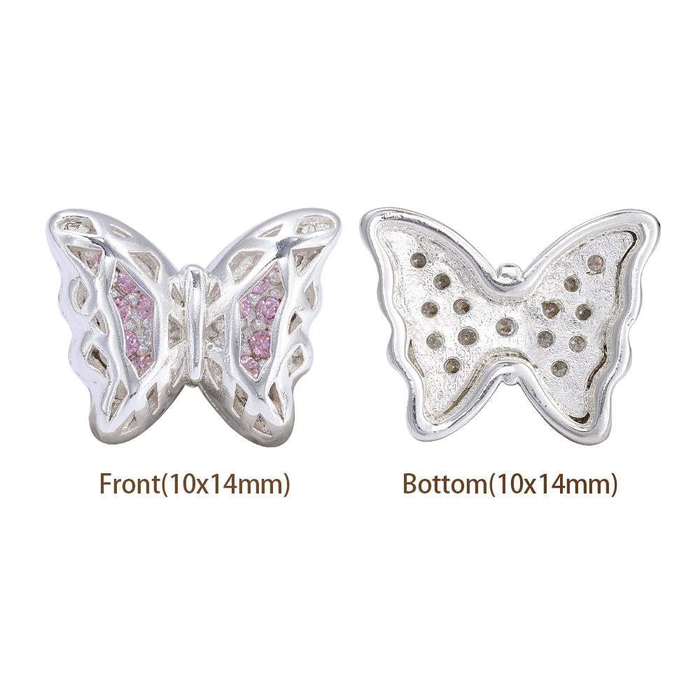 Butterfly Shape Silver Plated High-Quality Sew-on Alloy Charms Inlaid Cubic Zirconia WholesaleRhinestone