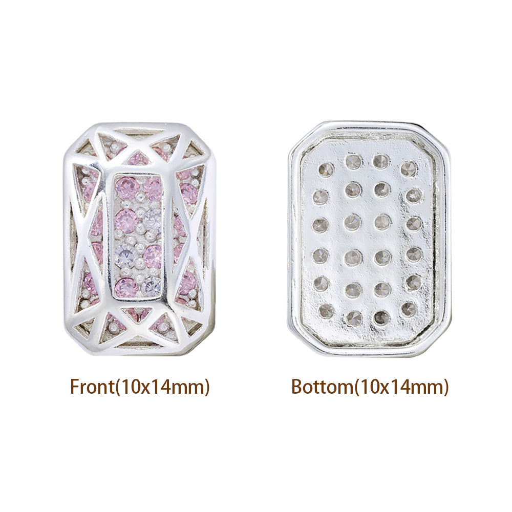 Octagon Shape Silver Plated High-Quality Sew-on Alloy Charms Inlaid Cubic Zirconia