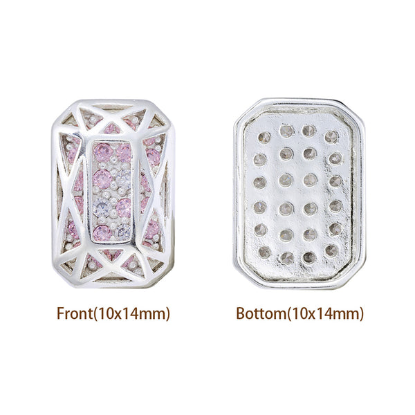 Octagon Shape Silver Plated High-Quality Sew-on Alloy Charms Inlaid Cubic Zirconia