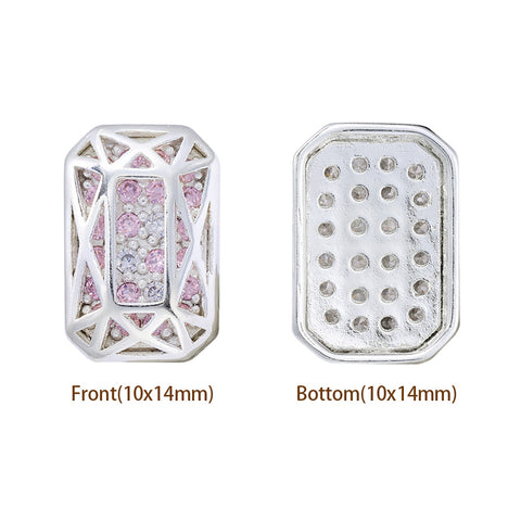 Octagon Shape Silver Plated High-Quality Sew-on Alloy Charms Inlaid Cubic Zirconia