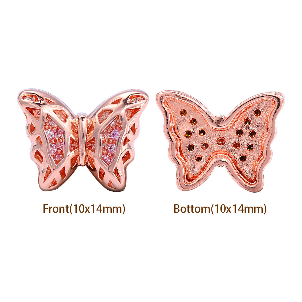 Butterfly Shape Rose Gold plated High-Quality Sew-on Alloy Charms Inlaid Cubic Zirconia