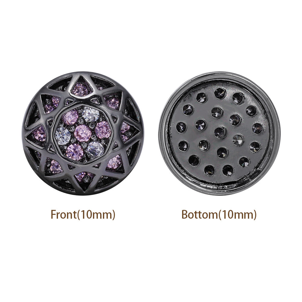 Round Shape Hematite Plated High-Quality Sew-on Alloy Charms Inlaid Cubic Zirconia WholesaleRhinestone
