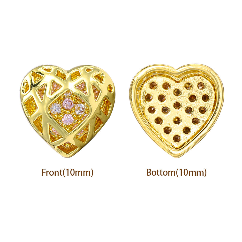 Heart Shape Golden Plated High-Quality Sew-on Alloy Charms Inlaid Cubic Zirconia WholesaleRhinestone